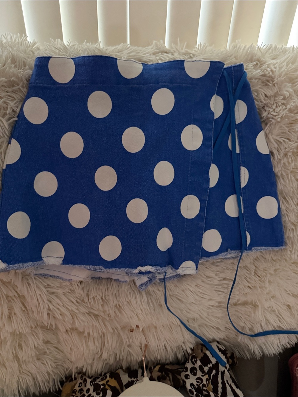 mittoshop Blue and White Polka Dot Wrap Mini Skirt